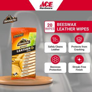 Armor All Leather Cleaning Wipes 20pcs | Cleans Protects & Conditions Leather Seats & Interiors | Beeswax Formula Matte Finish | Biodegradable Plant Based Wipes | ACE Hardware