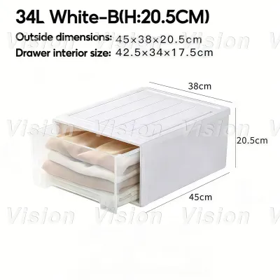VISION Stackable Storage Box Organizer for Clothes - Heavy Duty Plastic Drawer Bin for Underwear Bra Socks - Clear Drawer Type Container for Bedroom Wardrobe