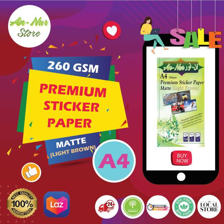 An-Nur A4 Matte Sticker Paper Light Brown 260gsm (25pcs/pack) | Lazada