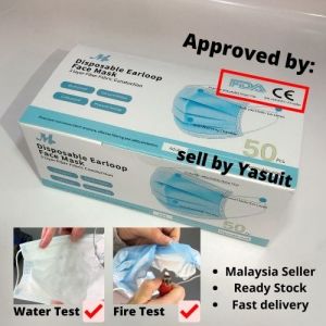 50 pieces Face Mask 3ply Ready Stock Malaysia FDA CE Approved Facemask Earloop Blue Ready Stock Malaysia Seller