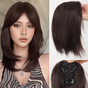 KAWAIIR Hair Extension Hair Toppers Wigs with Bangs Clip In Middle Part Synthetic Hair Bangs Seamless Clourse Fringe Hair Pieces for Women