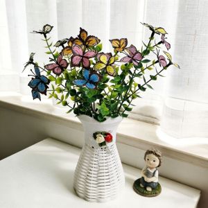 MIRELAE Multi-Bloom Artificial Butterfly Flowers Pink 3D Printing Fake Flower Plastic Artificial Faux Plants Home Decor