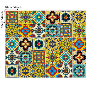30 Pieces 10 * 10cm Color Bohemian Style Moroccan Occlusion Stickers Mexican Tile Stickers Kitchen Wall Handmade Tile Stickers Stairs Vertical Board Decals