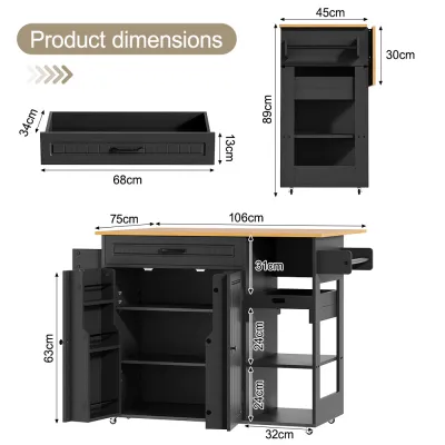 Multifunctional Kitchen Island WIth 2-Drawer Bar Table Dining Table Large Storage Tool Groove 厨房岛台