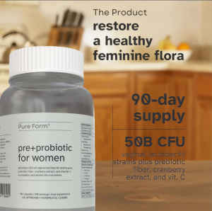 Pure Form Pre + Probiotic For Women 50 Billion CFU Vaginal Probiotic Strains + Prebiotic Fiber