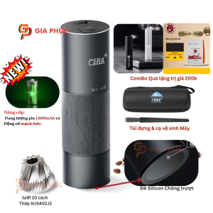Máy xay cà phê điện cầm tay CGE01 | CERA+ | lưỡi 10 cách thép SUS420 | Pin 1600mAh | Thân máy bằng hợp kim nhôm