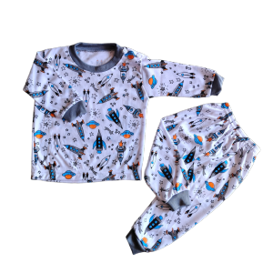 Setelan Piyama Bayi Baju Tidur Lengan dan Celana Panjang  Motif roket  3-12  Motif Full Print