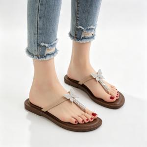 Womens Fashionable Slip on Flat Flip-Flops with Butterfly Embellishments Non-Slip Sole Waterproof Sandals for Outdoor Casual Wear Sandals