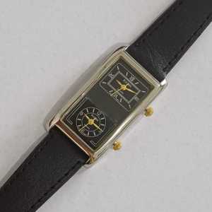 Jam Tangan Wanita Kulit PU Dua Waktu Zona Waktu Ganda Warna Coklat Kaiwa 2011