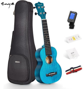 Enya 25D Soprano Ukulele 21 Inch Nature Solid Mahogany Top with Ukulele Starter Kit Includes Gig Bag Case Strap Strings CapoPicks Online Lessons