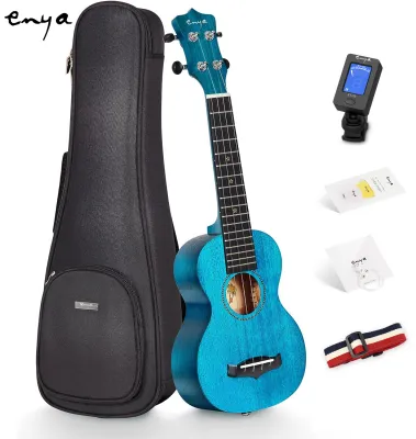 Enya 25D Concert Ukulele 23 Inch Natural Solid Mahogany Top with Ukulele Starter Kit Includes Online Lessons Case Strap Strings Capo Picks and gig bag