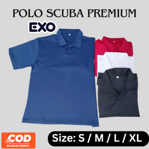 EXO Kaos Polo Scuba Premium Lengan Pendek Kanvas Bisnis Hitam/Putih Biru