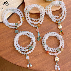 New Three Circle Tianshan Jade Bracelet Womens Gourd Safe Buckle Lotus Pong Lucky Cat Bracelet New Chinese Style Bracelet新款三圈天山翠玉石手链女葫芦平安扣莲蓬招财猫手串新中式手链