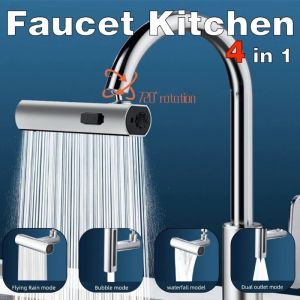 4 Modes Mechanical Faucet Kitchen 3 in 1 Flexible Faucet Waterfall Replaceable Water Tap with Spraye