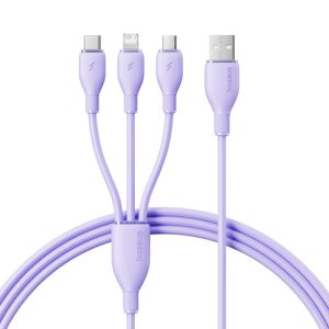 Baseus 3 in 1 USB Fast Charging Cable Multi Charging Cable For Xiaomi Huawei Macbook Iphone Data Wire Charging Cable Soft TPE