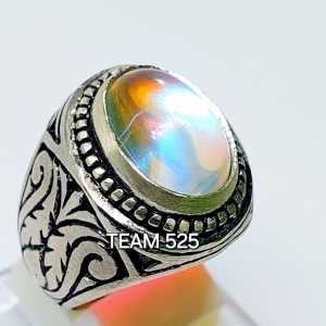 Cincin batu akik kalimaya india full jarong pelangi dim 14x10mm