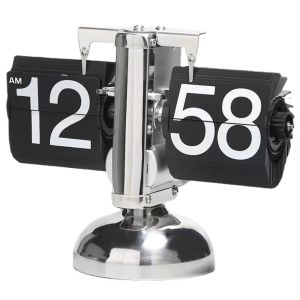 FDO0009 Internal Gear Operated Digital Auto Flip Clock Quartz Movement Page Turning Automatically Quartz Time Clocks Sense of Technology Accurate Metal Desk Flipping Clock Modern Home Decoration