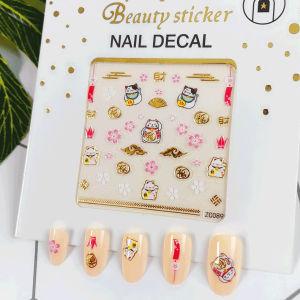 CNY Nail Stickers Chinese New year Lucky Cat Nail Art Stickers Waterproof Stickers Fake Nails