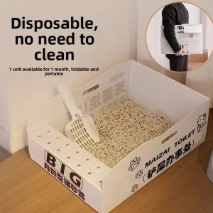 Disposable Foldable Cat Litter Box XL Waterproof Leak-Proof Portable Kitty Toilet Tray Travel Friendly Eco Litter Box