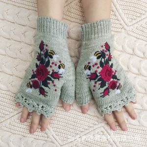 COVIEEZB Hoa Găng tay đan thêu Cổ điển Ong Găng tay không ngón Phù hợp mọi trường hợp Dày Găng tay hoa móc Các cô gái