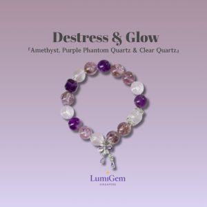 LumiGem Violet Crystal Bracelet – Amethyst Purple Phantom Quartz Clear Quartz & Sugar Cube