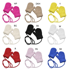 Warm and Cosy Kids Winter Gloves Thickened Full Finger Mittens Neck Hanging Designed Toddlers Gloves for Infants