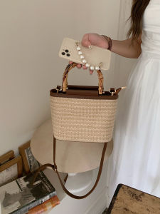 AE2026 New summer niche crossbody bag woven small bag for women textured hand-held straw bucket bag for women