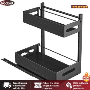 [VTO] Under Sink Organizer Pull Out Cabinet Storage Shelves 2 Tier Slide Out Easy Installation for Kitchen and Bathroom Organization