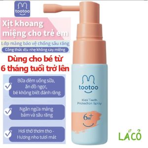Xịt răng tootoo xịt răng miệng cho bé 6 tháng tuổi trở lên xịt chống sâu răng cho bé vị nho nuốt được không cay - 20ml