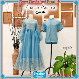 Gamis Annisa Biru Muda | Baju Katun Anak Perempuan dan Dewasa | Seragam Lebaran Toyobo Terbaru Murah