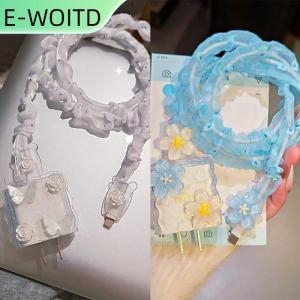 【E-WOITD】 ที่ชาร์จข้อมูลรูปผีเสื้อดอกไม้ ins ชุดฝาครอบป้องกันสำหรับ iPhone 18W 20W เคสที่ชาร์จป้องกันการแตกหักเปลือกลวดกัด