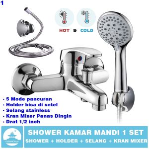 Kran Shower Set Kamar Mandi Air Panas Dingin Mixer Satu Set Keran Stainless Komplit Stenlis Selang