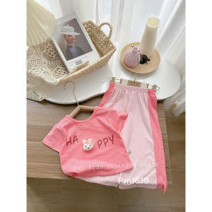 Set áo thỏ hồng Happy quần dài xuông cho bé gái