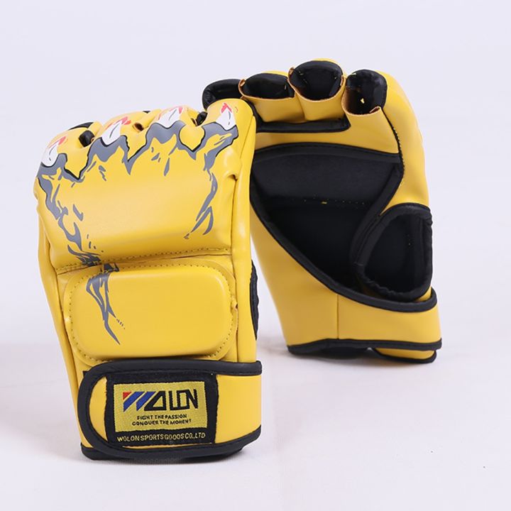 1pair Microfiber leather Half Finger Fight Boxing Gloves Mitts Sanda ...