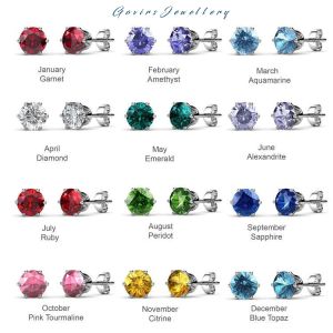 Newly Listed Birth Stone Solitaire Stud Earrings Premium Grade Austria Crystal White Gold or Rose Gold Free Macaron Case Birthstone