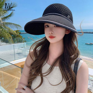 LouisWill Women Sun Cap Womens Beach Hat Sun Visor Hat Casual Knitted Sun Hats Portable Beach Cap Large Brim Cap Sun Protection Cap UV Protection Straw Hats for Summer Outdoor Travel