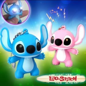 Anime Disney Stitch Keychain Cartoon LED Keychain Flashlight with Sound Cute Doll Keyring Ornament Key Chain Car Pendant Kids Gift