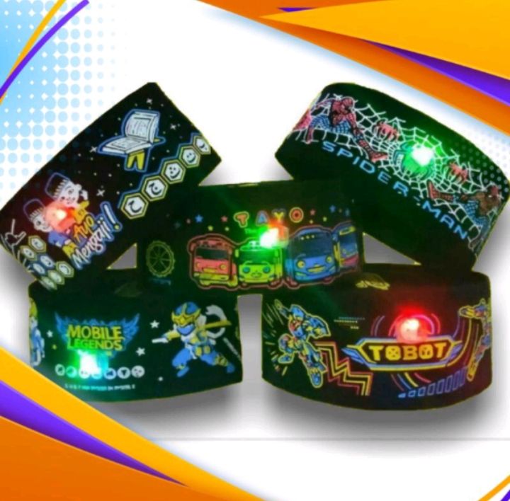 Peci Beludru Anak LED Karakter/Kopiah Songkok Lampu Led Anti Air umur 1
