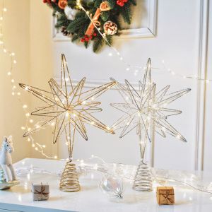 SKJK Glowing Christmas Tree Toppers Star Glitter Iron Christmas Ornaments Party Supplies LED Lights Christmas Treetop Decoration New Year