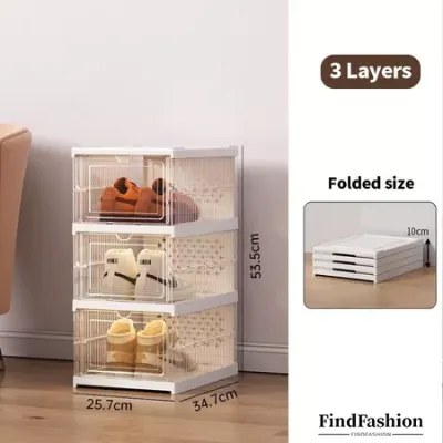 FindFashion Big Size Shoe Box 1/3/6 Layers Folding Storage Shoe Rack Organizer Flip-Open Storage Box Drawer Foldable Shoe Cabine