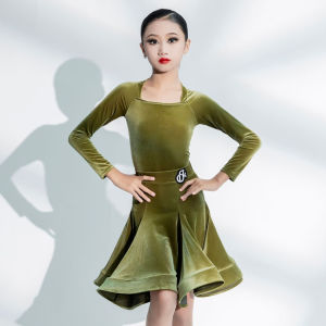 11.11 Childrens Latin Dance Competition Costume Girls Velvet Professional New Style Junior Dance Grading Performance Outfit h261016