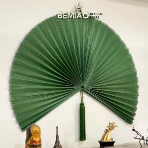 Quạt treo tường trang trí Bemiao màu xanh rêu chất liệu mành tre Treo tường trang trí nhà cửa phòng ngủ decor nhà cửa