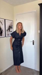 ETJ 2025  Spring New 1975 series denim MIDI dress with lapel side zipper fashion wrinkle waist slim elegant dress