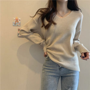 Sweaters Wanita Lengan Panjang Polos Tipis Atasan Bawahan V-Neck