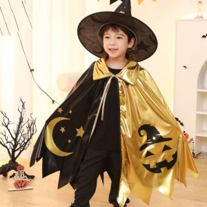 GAOSU Phù Thủy Trang phục halloween trẻ em Mũ chóp Màu sáng Áo choàng Hóa trang Halloween Ngầu Đạo cụ hóa trang trang phục Áo choàng phù thủy trẻ em Bé trai