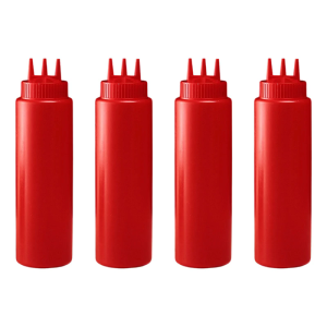 Thick Plastic Multi Use Sauce Bottles With 3 Nozzle Options 4 Piece Set Secure Design Small For Travel Picnics BBQ