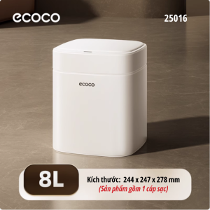 Thùng rác cảm biến sạc ECOCO 8L và 12L thông minh thế hệ mới cảm ứng tự động đóng chậm nắp kín ngăn mùi cao cấp