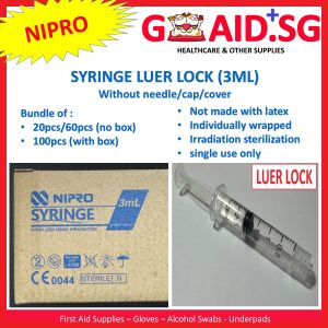 Sterile Nipro Syringe Luer Lock (3ml) (20/60/100 pcs) without needle/cap/cover
