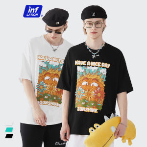 INFLATION brand 2023 summer new boy cute street smiley sunflower daisy print loose boy short-sleeved T-shirt
