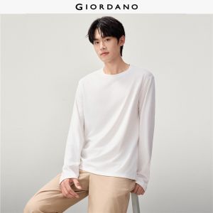 Giordano Beau Monde Men Solid color crewneck long sleeve tee Free Shipping 13026654